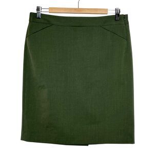 Theory Wool Pencil Skirt Army Green Womens 8 Career Quiet Luxury Work Office
